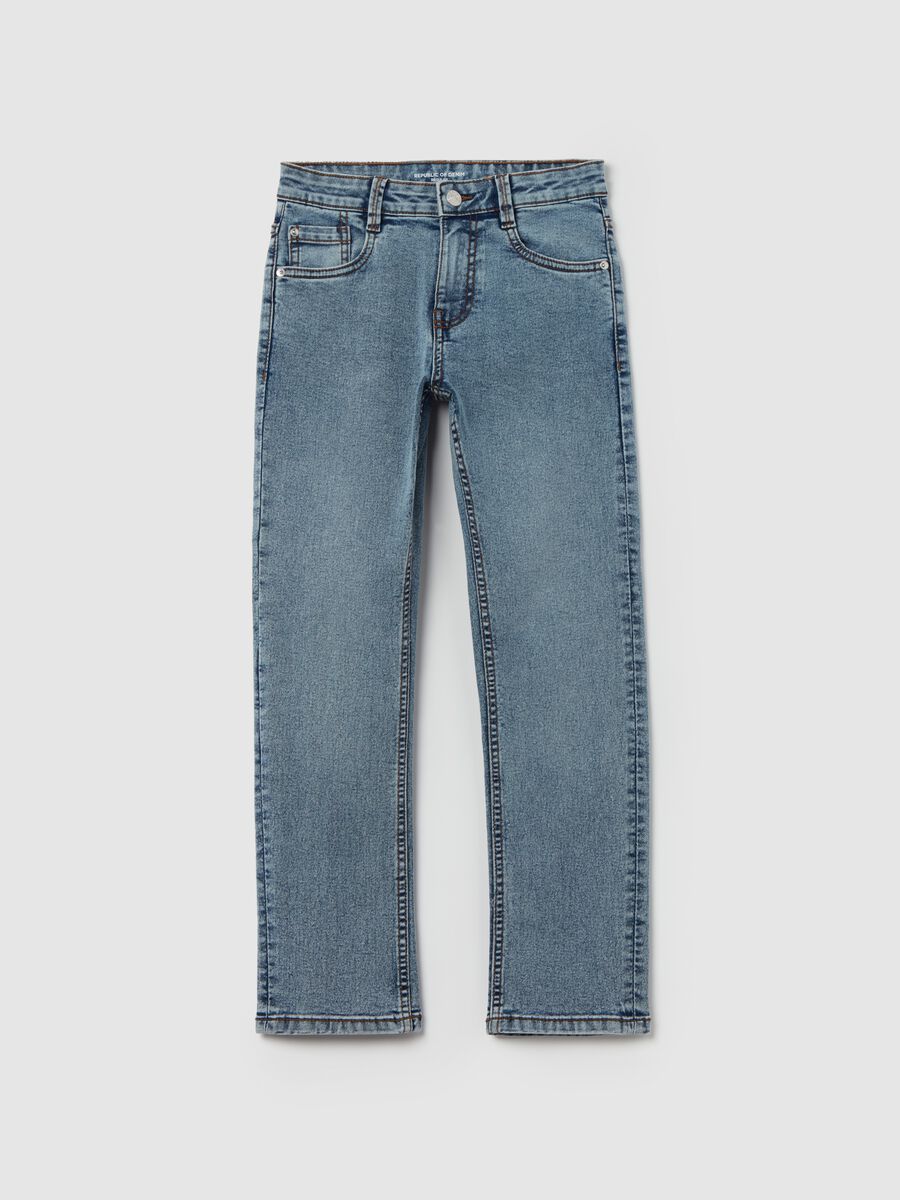 Jeans regular fit acid wash cinque tasche_0