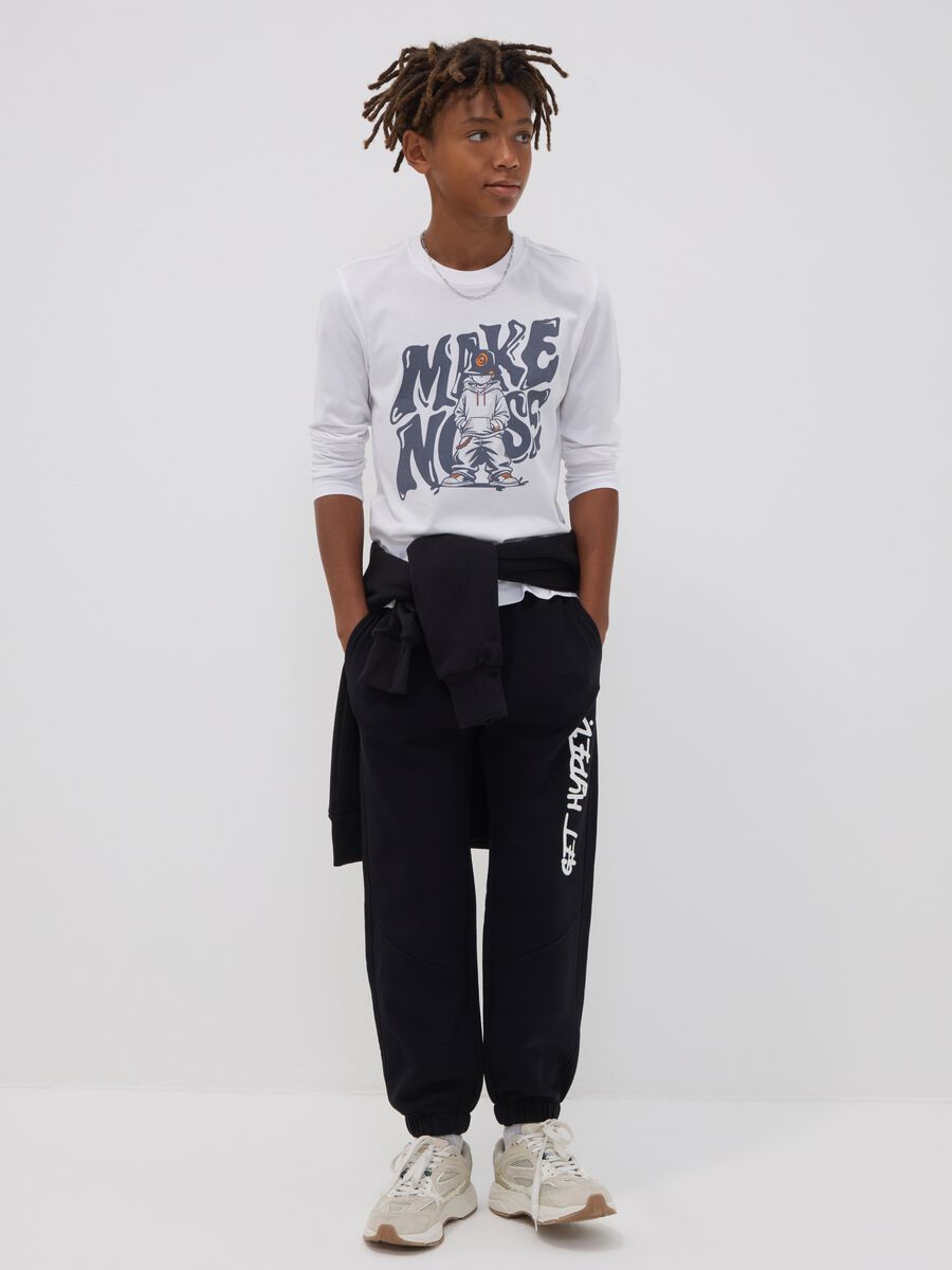 Pantaloni jogger over fit blu in puro cotone con scritta "Get Hyped" per ragazzo_1