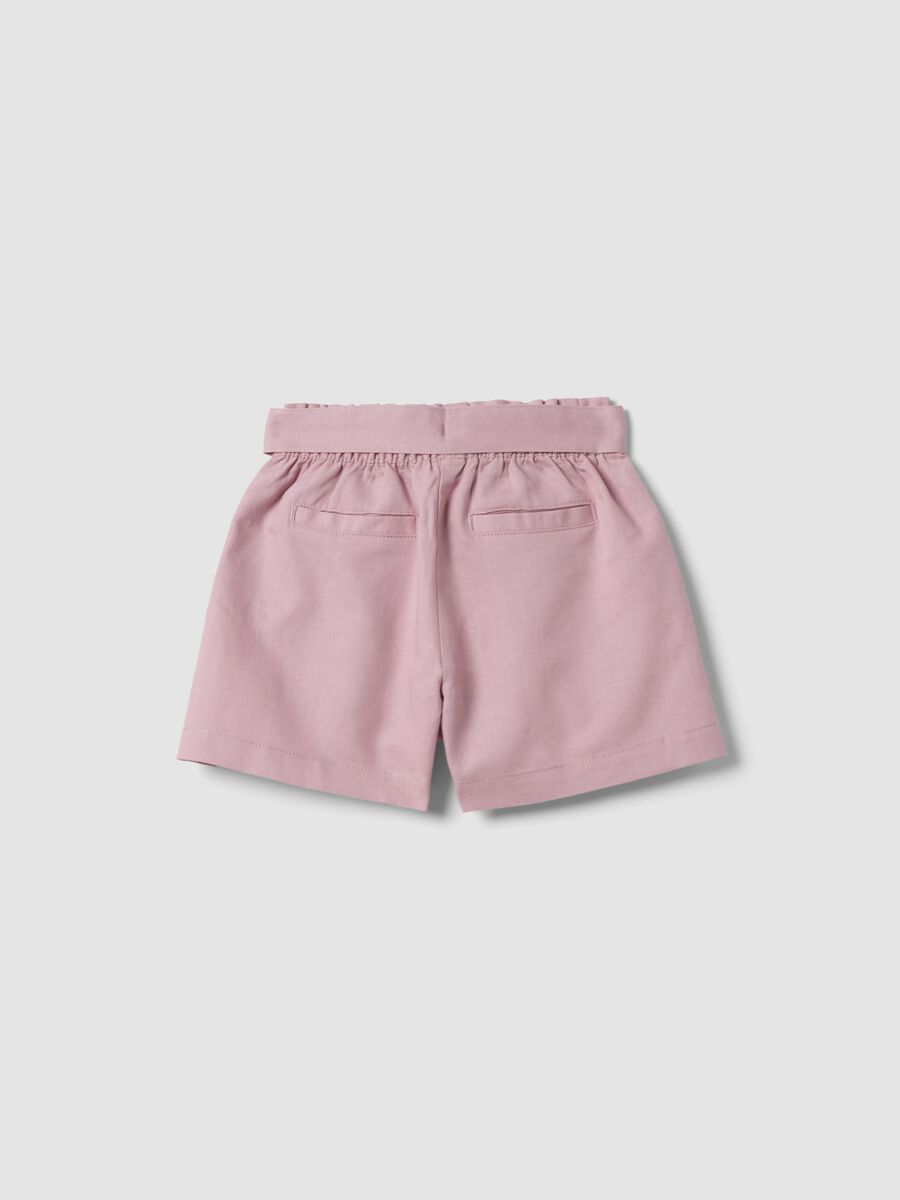 Pink linen and cotton blend shorts with belt for girls, regular fit_1