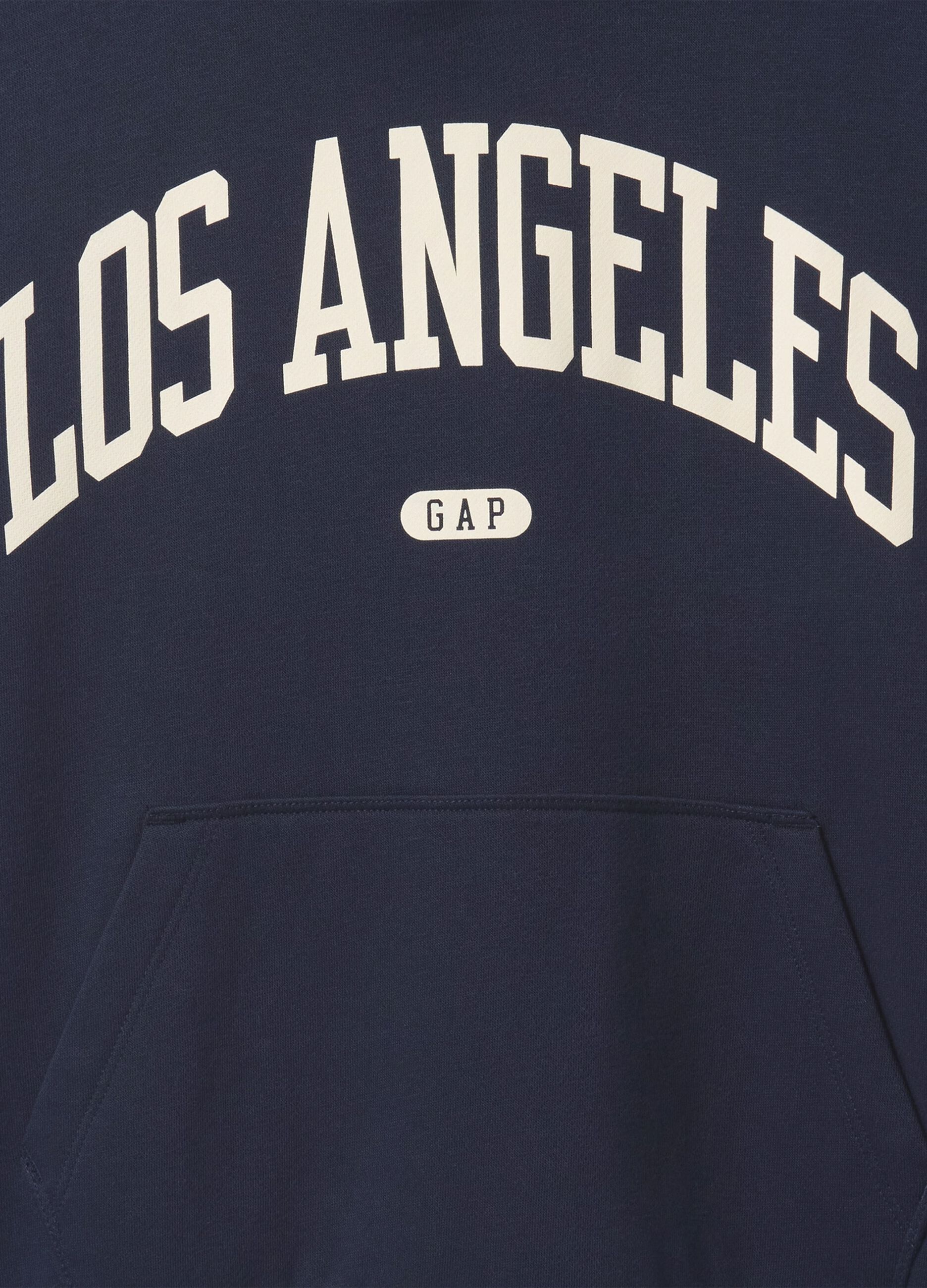 Blue cotton sweatshirt with hood and print