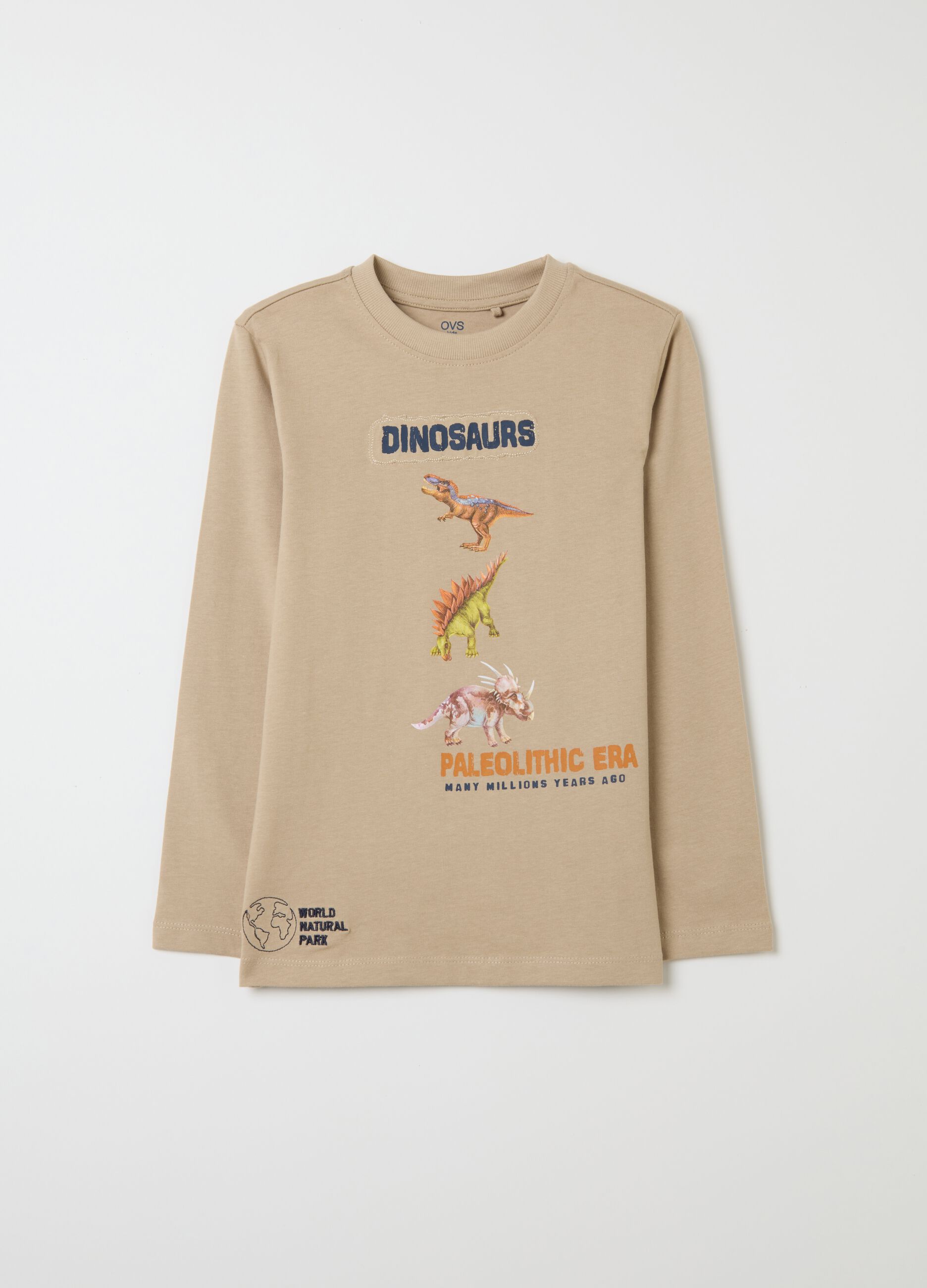 Children's beige pure cotton regular fit T-shirt