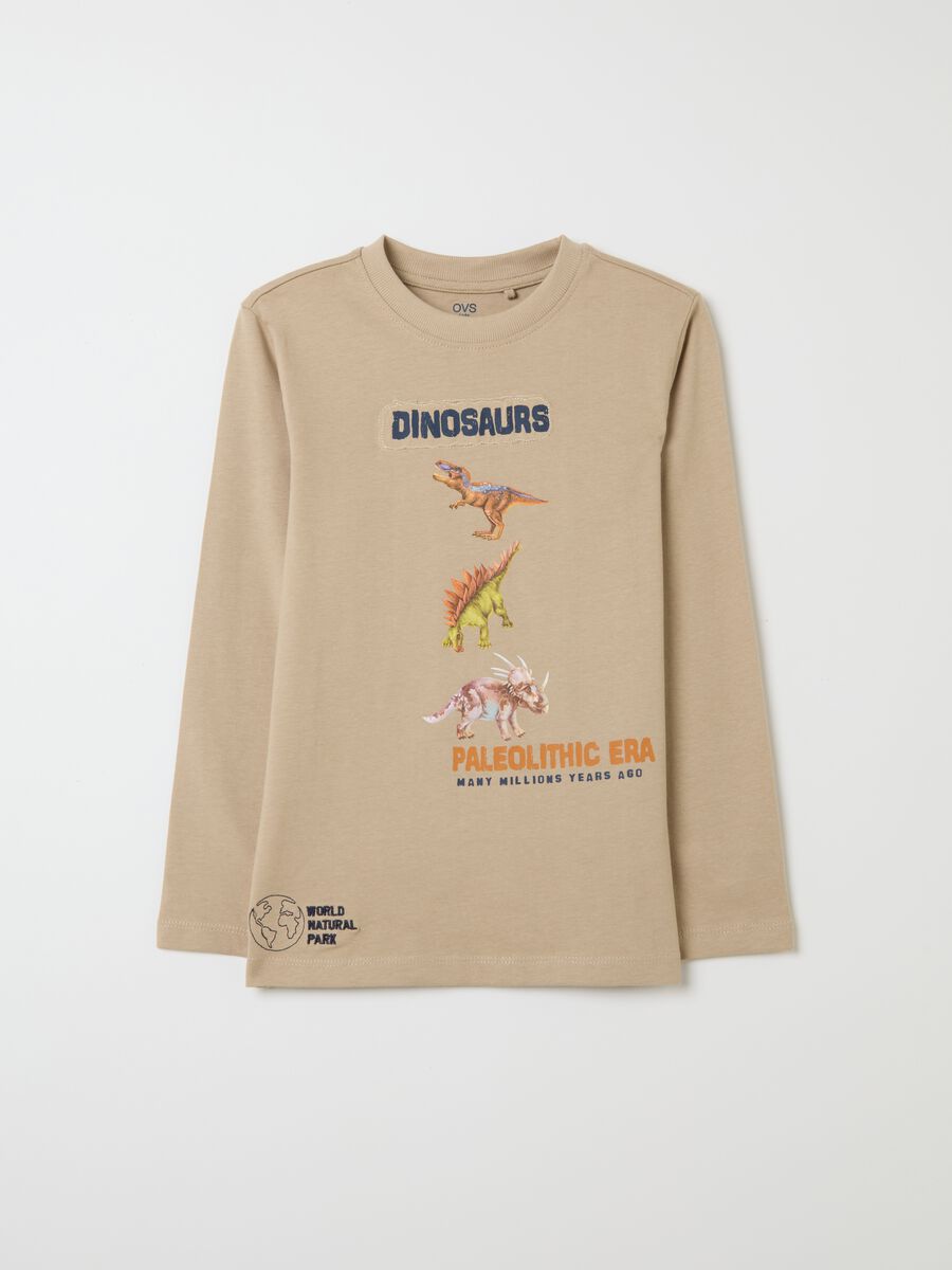 Children's beige pure cotton regular fit T-shirt_0