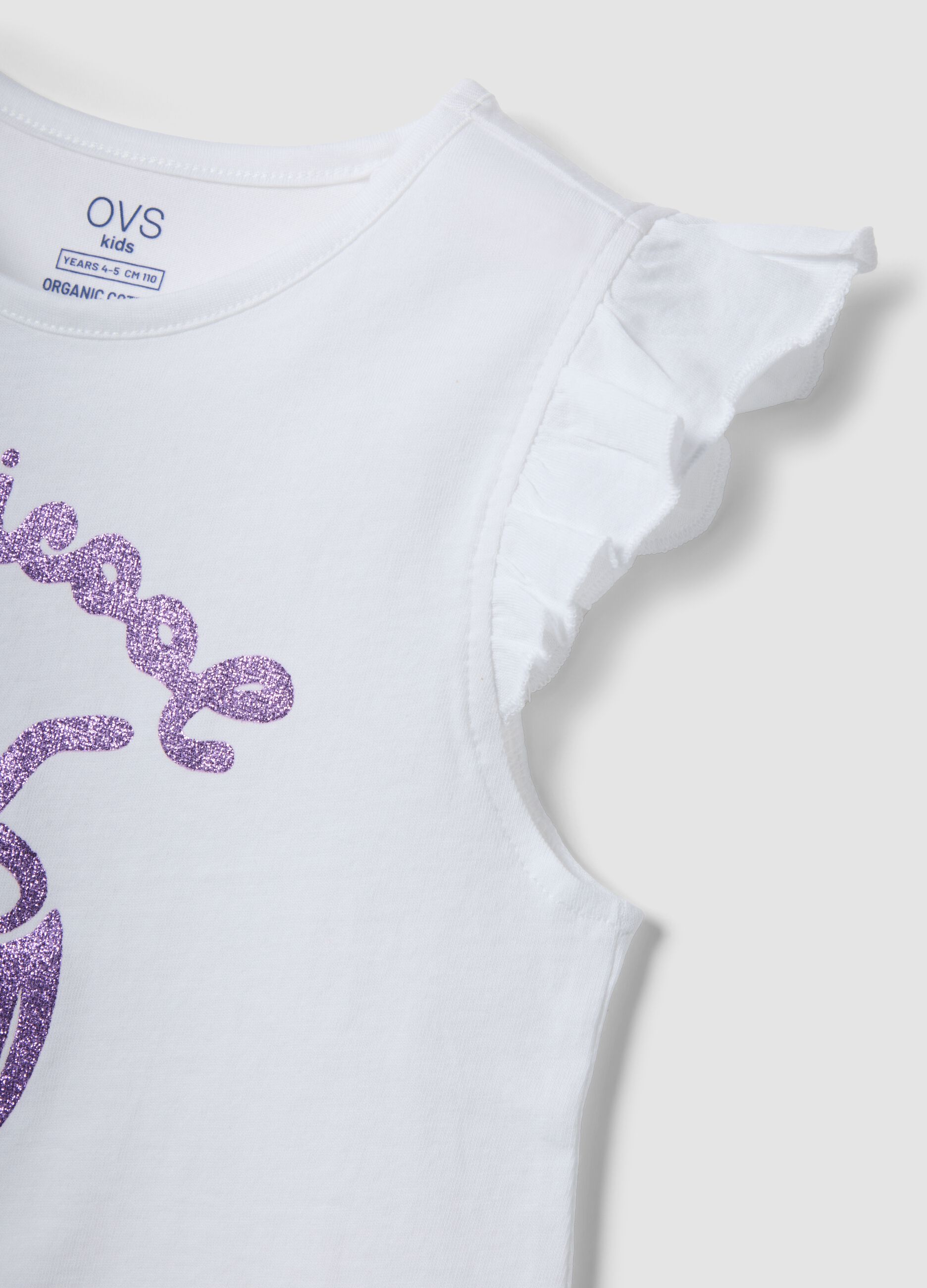 White organic cotton tank top with ruffles