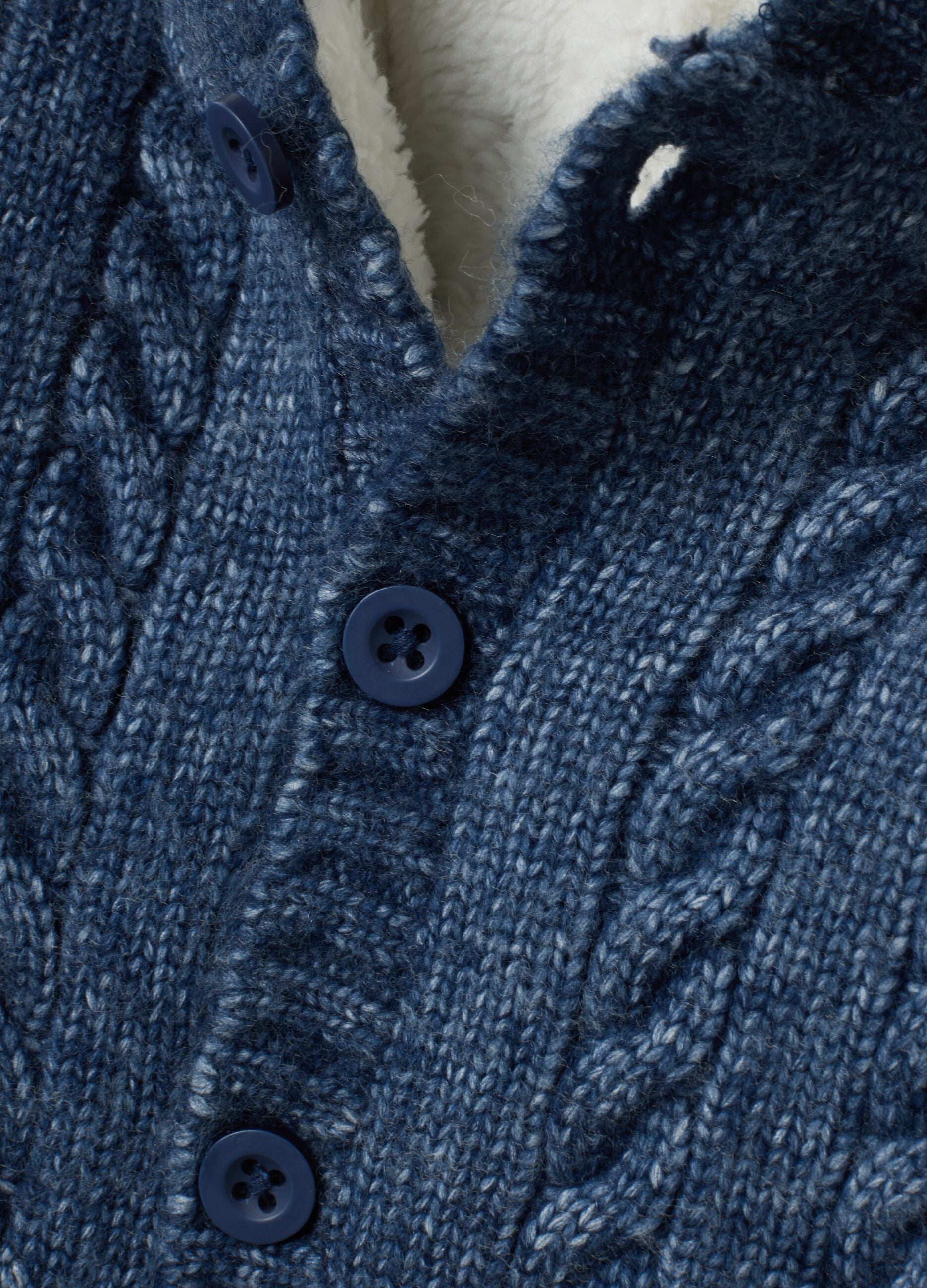 Blue m&eacute;lange hooded jacket with teddy-effect lining