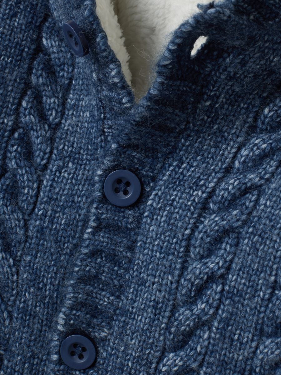 Blue m&eacute;lange hooded jacket with teddy-effect lining_2