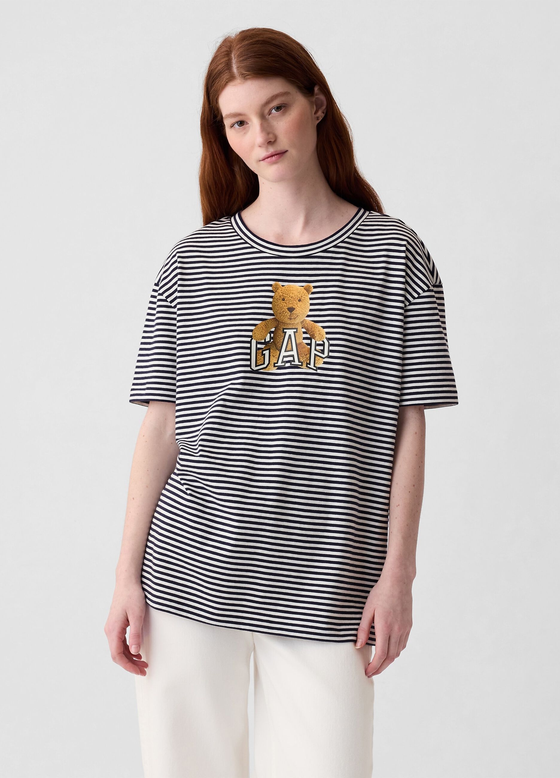 Striped T-shirt with logo print with Brennan bear