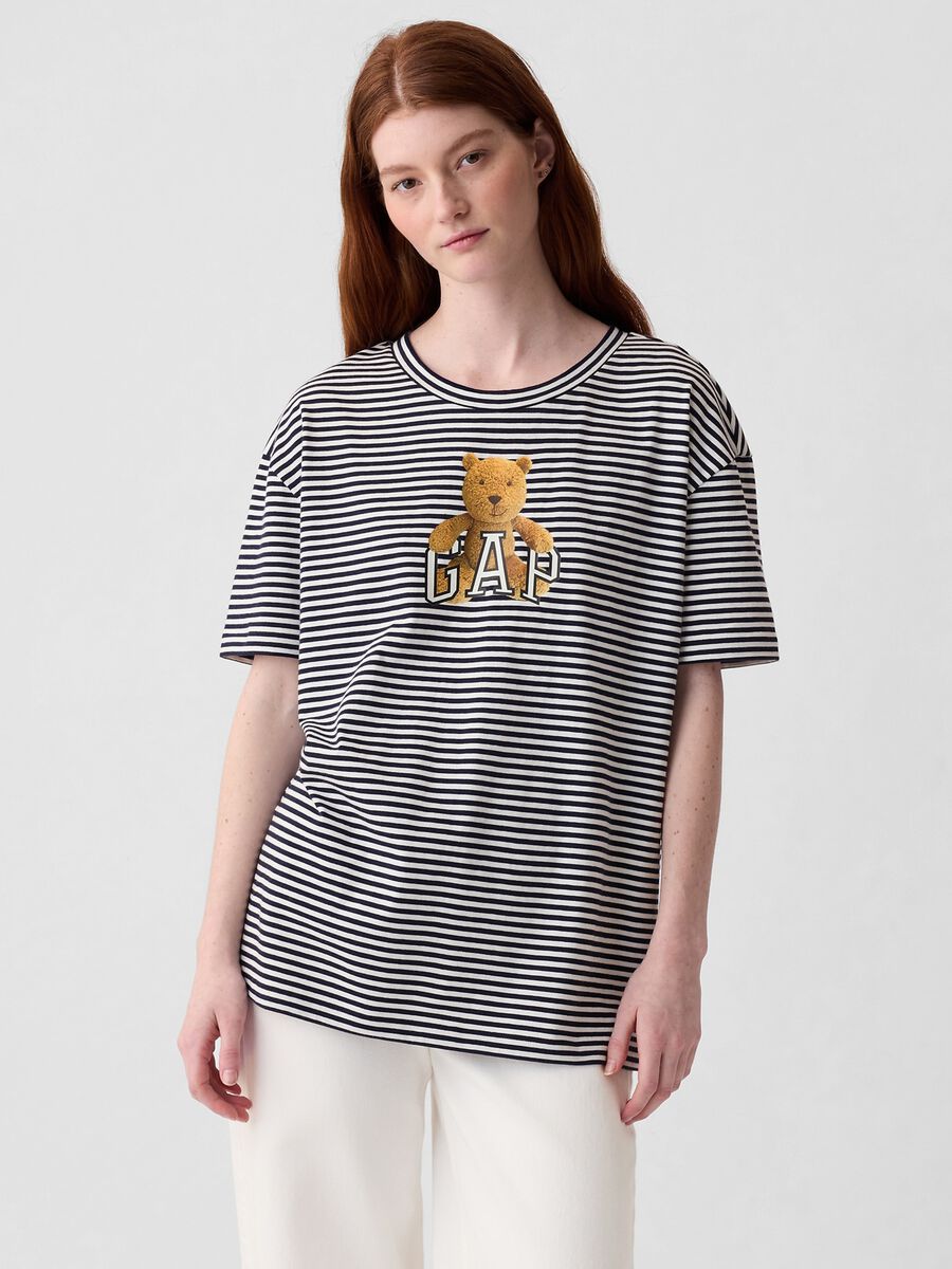 Striped T-shirt with logo print with Brennan bear_0