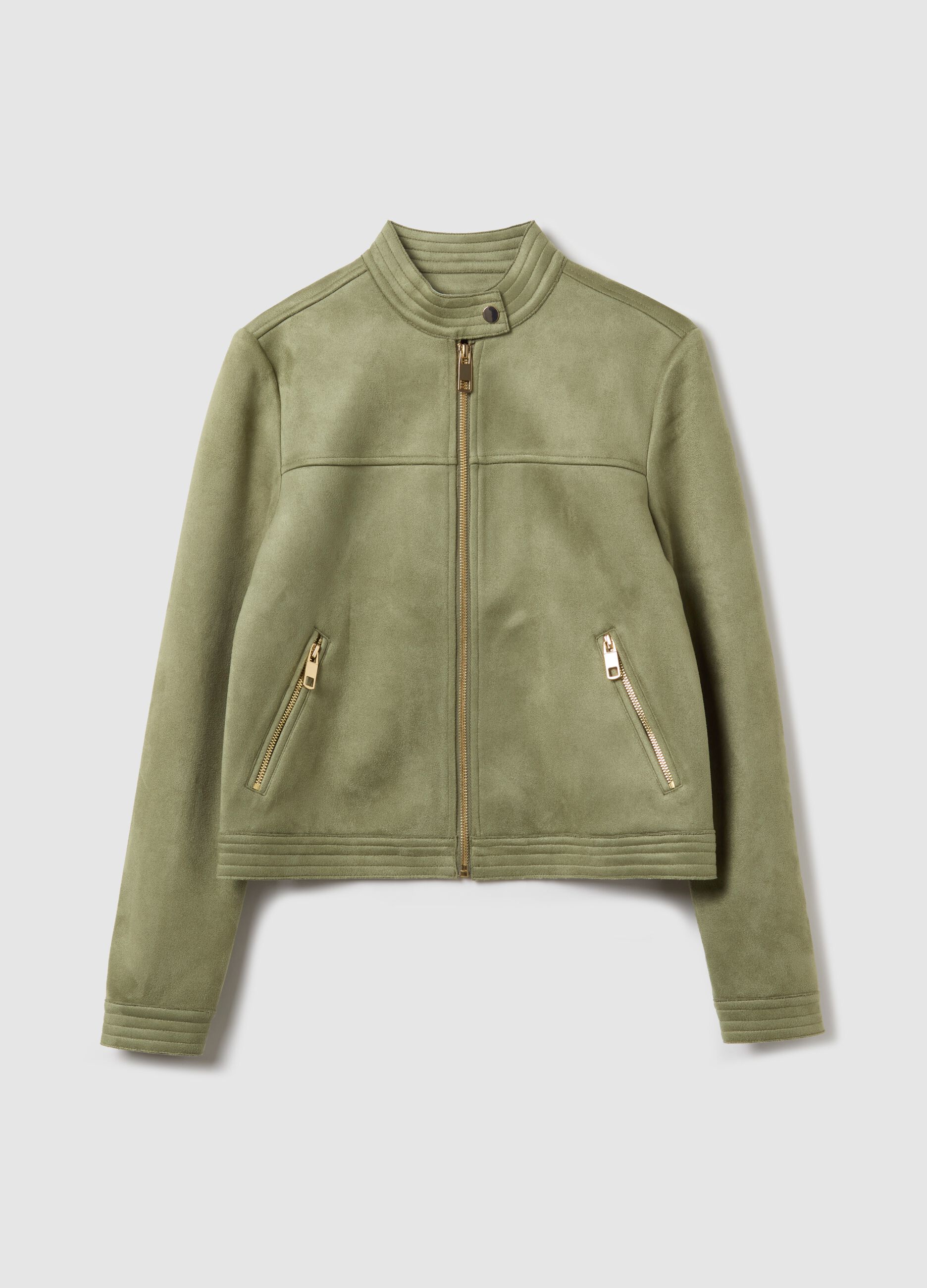 Short suede jacket with full-zip 