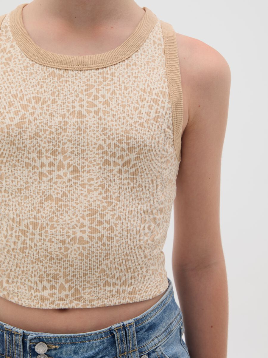 Beige stretch cotton fitted tank top for girls_2