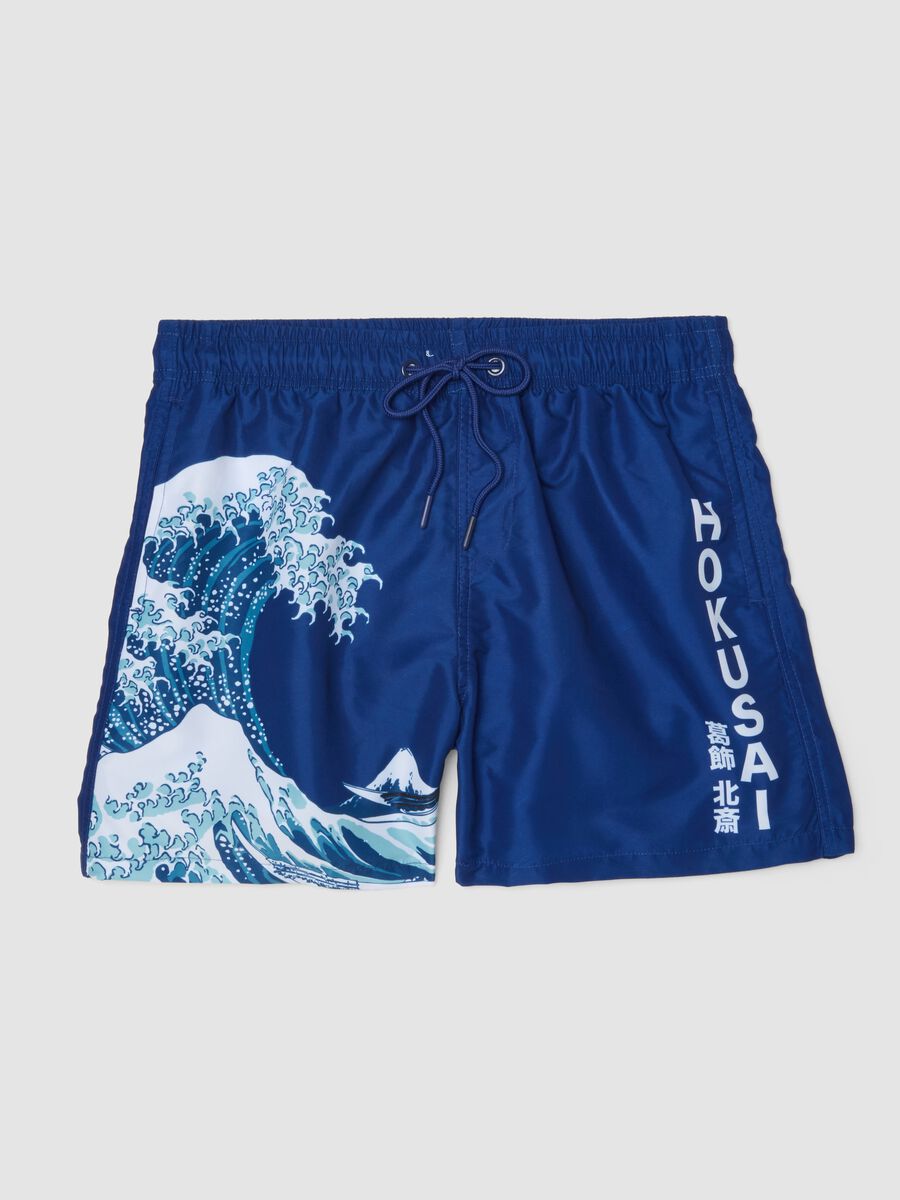Boxer da mare blu con stampa onda Hokusai_4