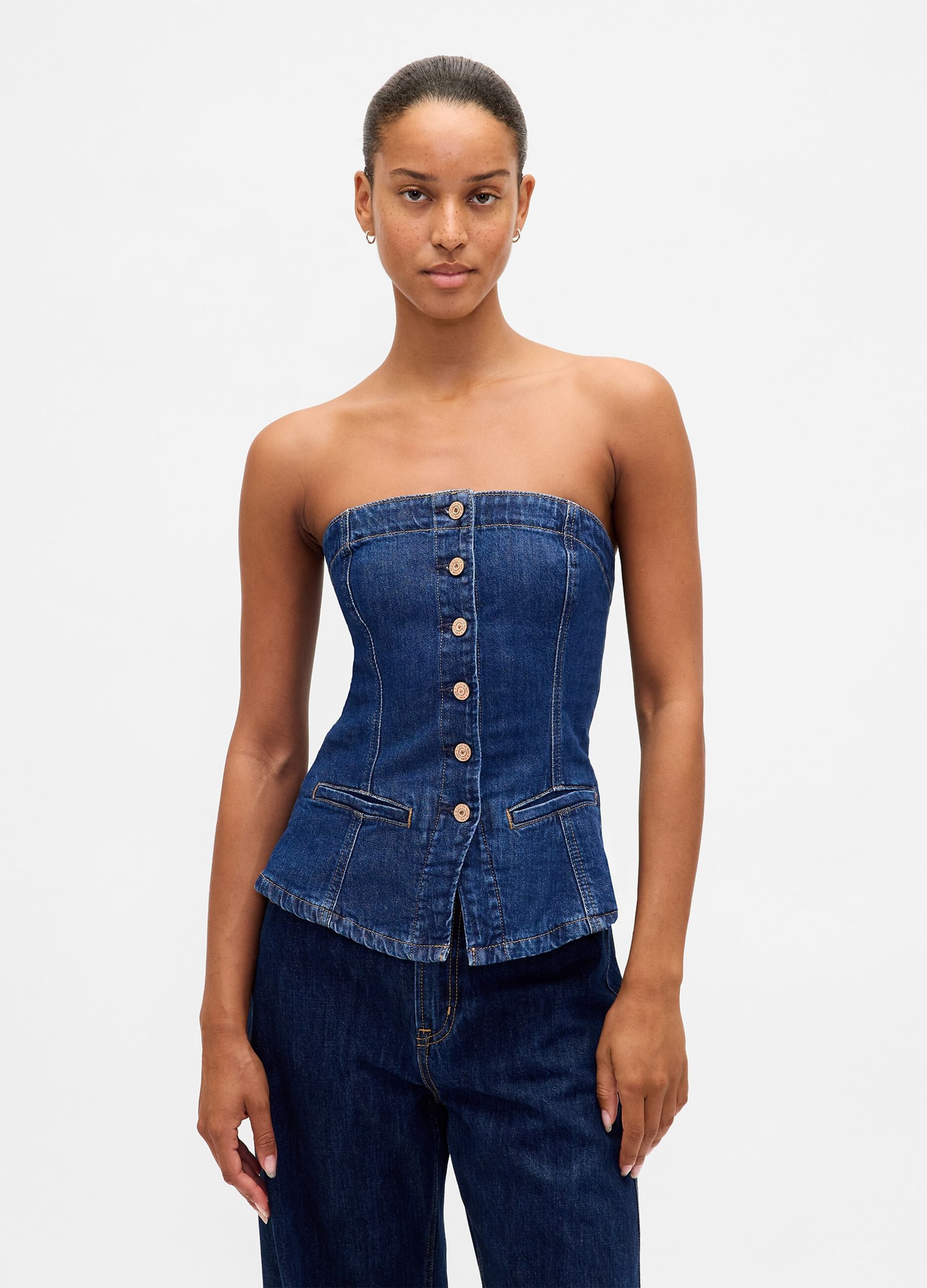 Stretch Denim Waistcoat with Buttons