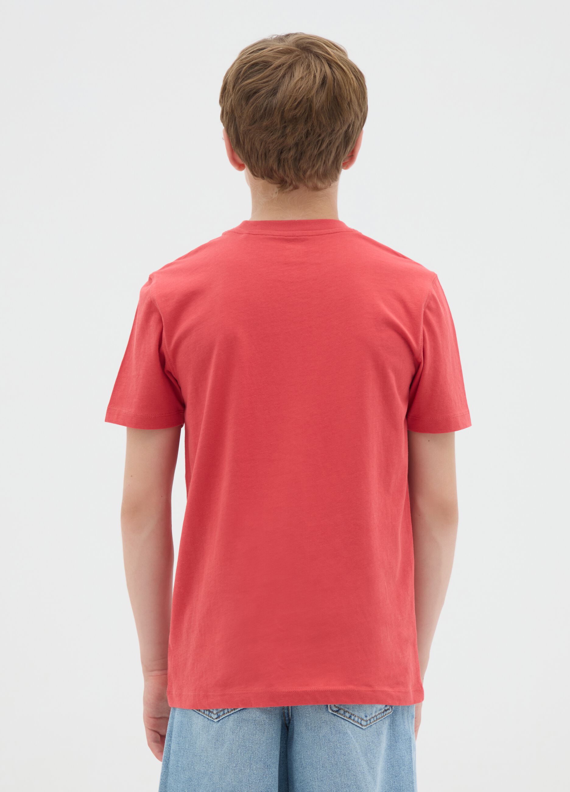 Boys' pure cotton red regular fit T-shirt with print
