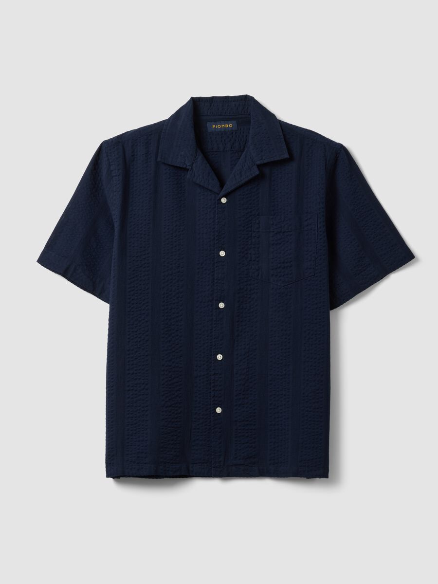 Men&rsquo;s blue organic cotton shirt with bowling collar_4
