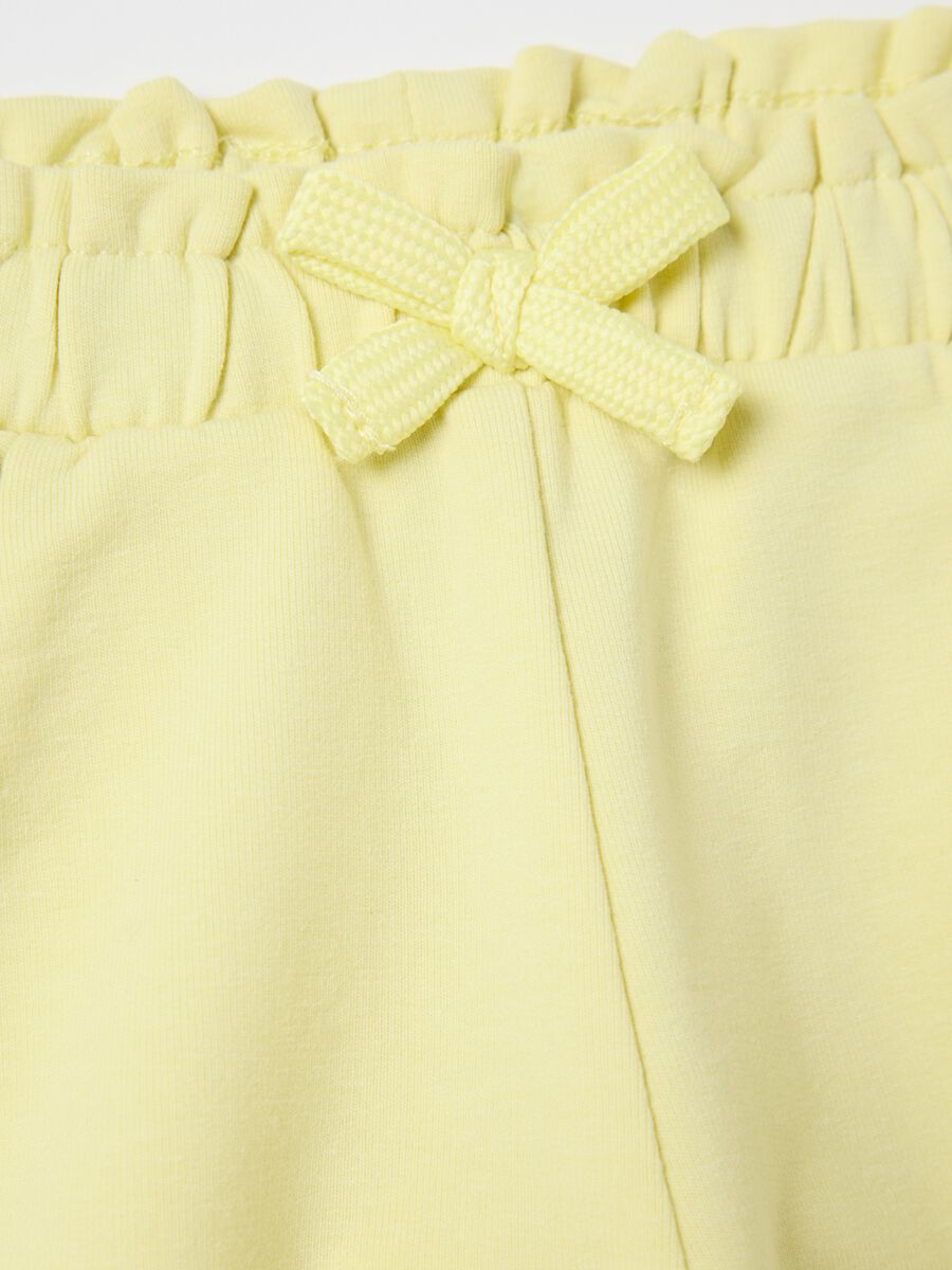 Yellow French terry shorts with bow and frills_2