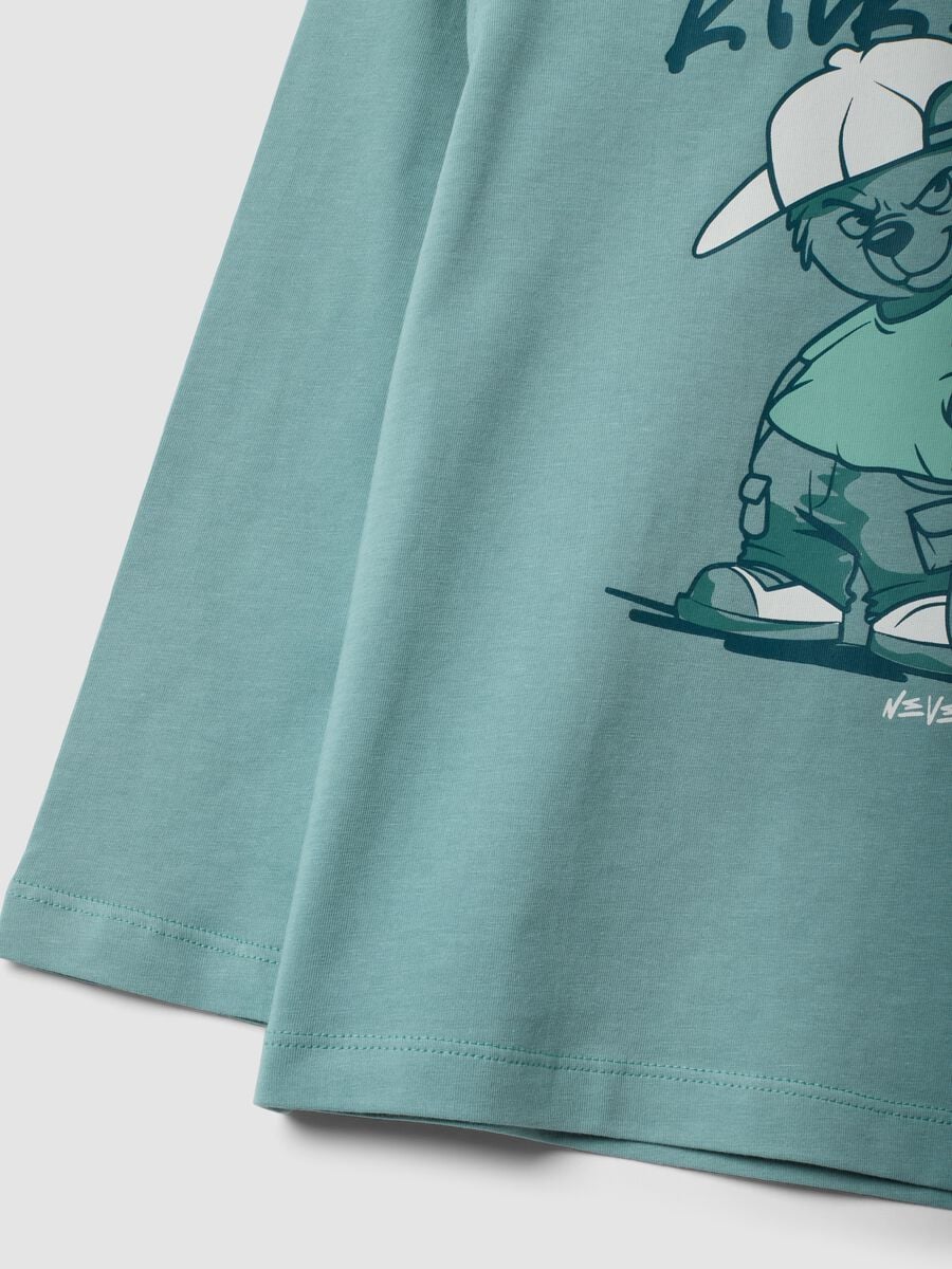 T-shirt over fit verde in puro cotone con stampa skate per bambino_3