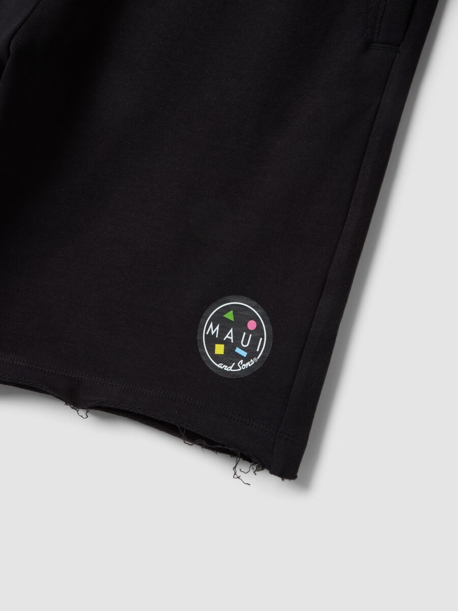 Bermuda in puro cotone nero relaxed fit con orli tagliati_5