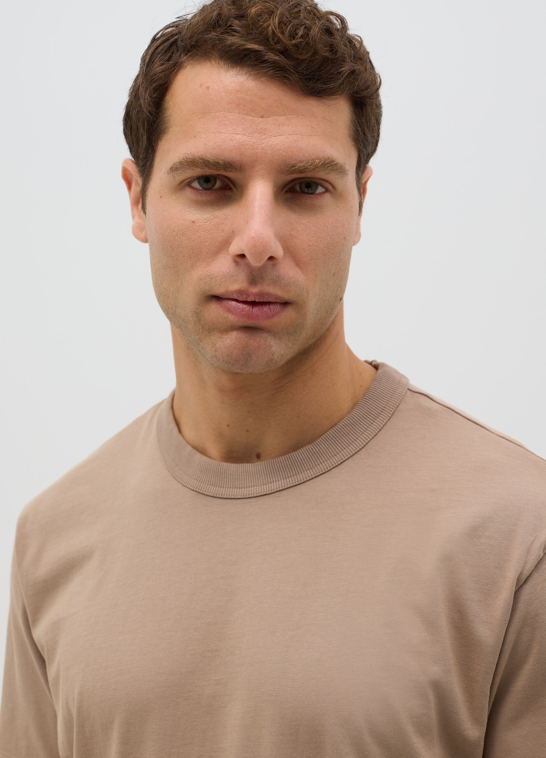 Men's Beige Cotton T-shirt