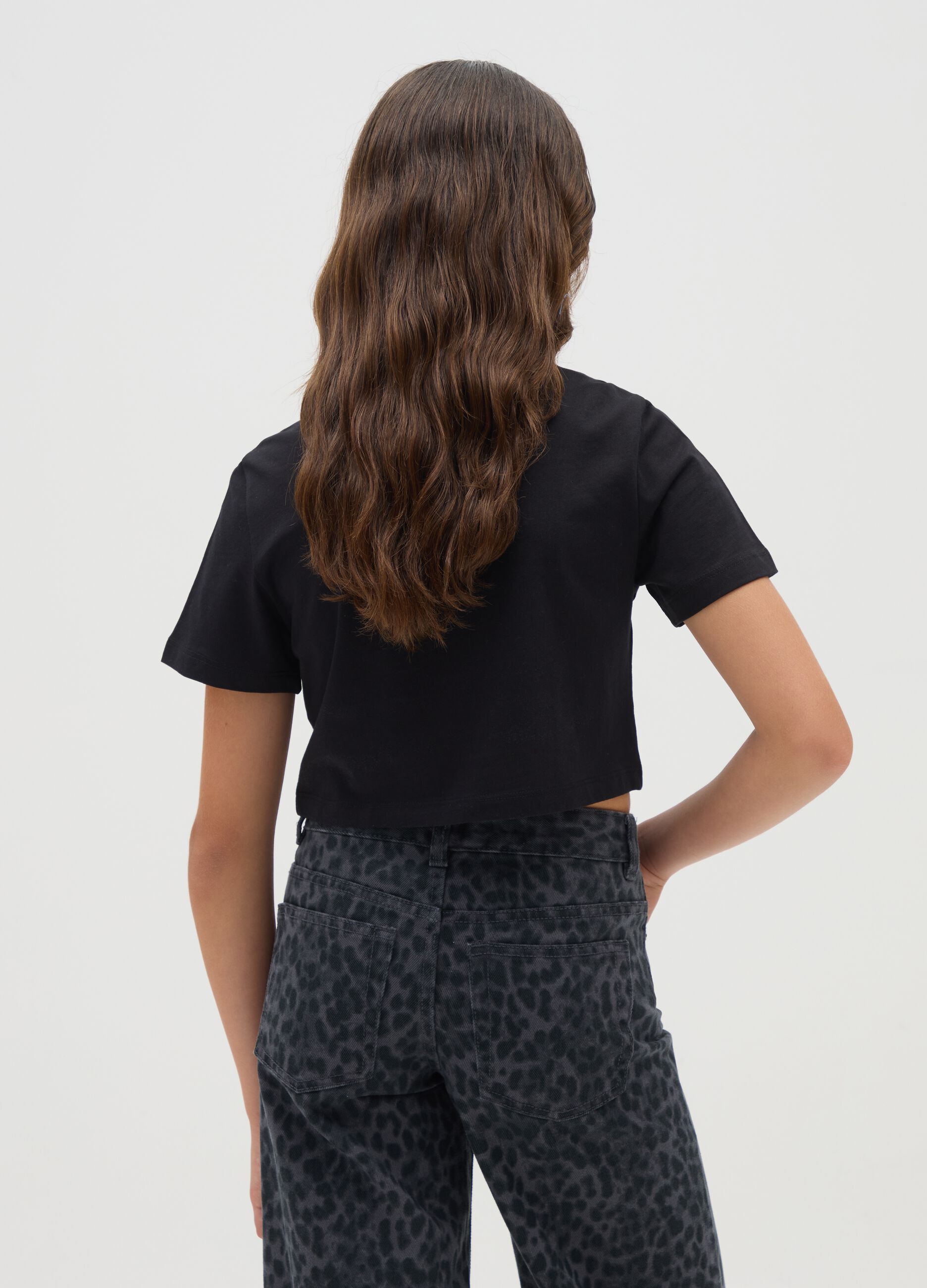 Girls' pure cotton black T-shirt