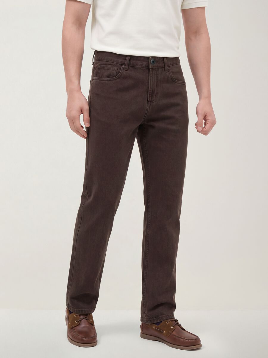 Jeans marroni in puro cotone straight fit_3