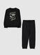 Black sweatshirt and trouser set for children in pure cotton with print_0