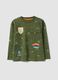 Green oversized pure cotton T-shirt with decorative patches_0