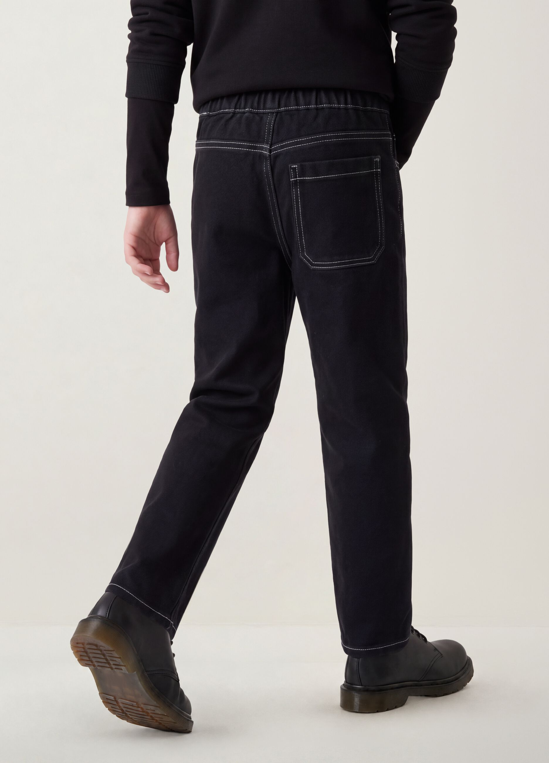 Black cotton and viscose blend joggers with elasticated waistband for boys