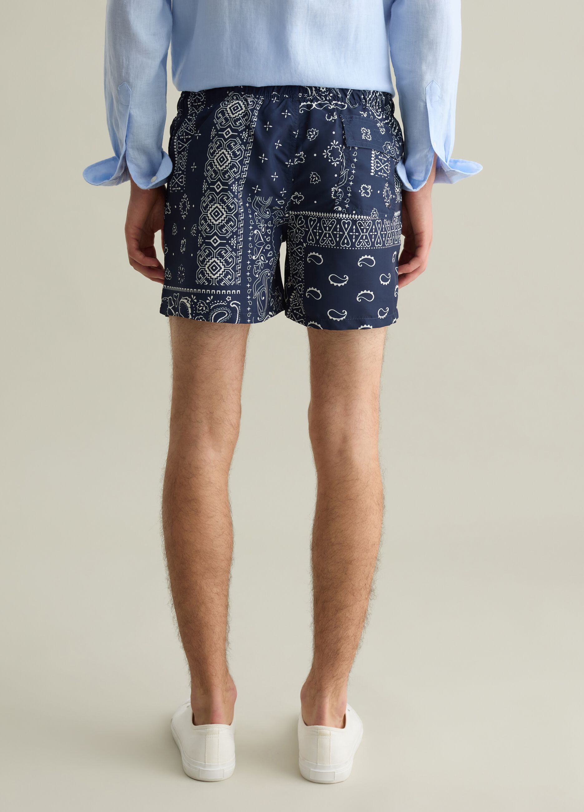 Blue swim boxers with paisley print