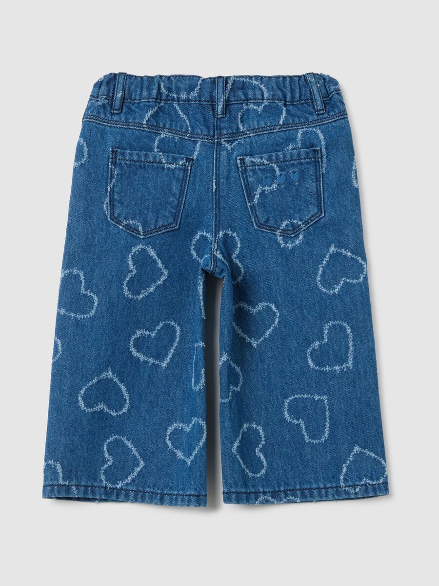 Girls' pure cotton blue wide leg jeans with hearts_1