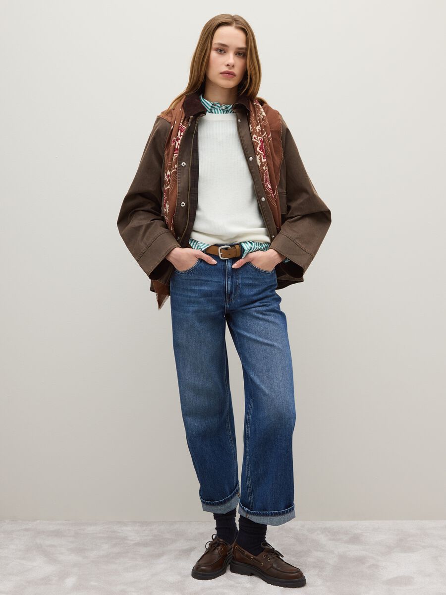 Brown cotton blend jacket with buttons and zip_1