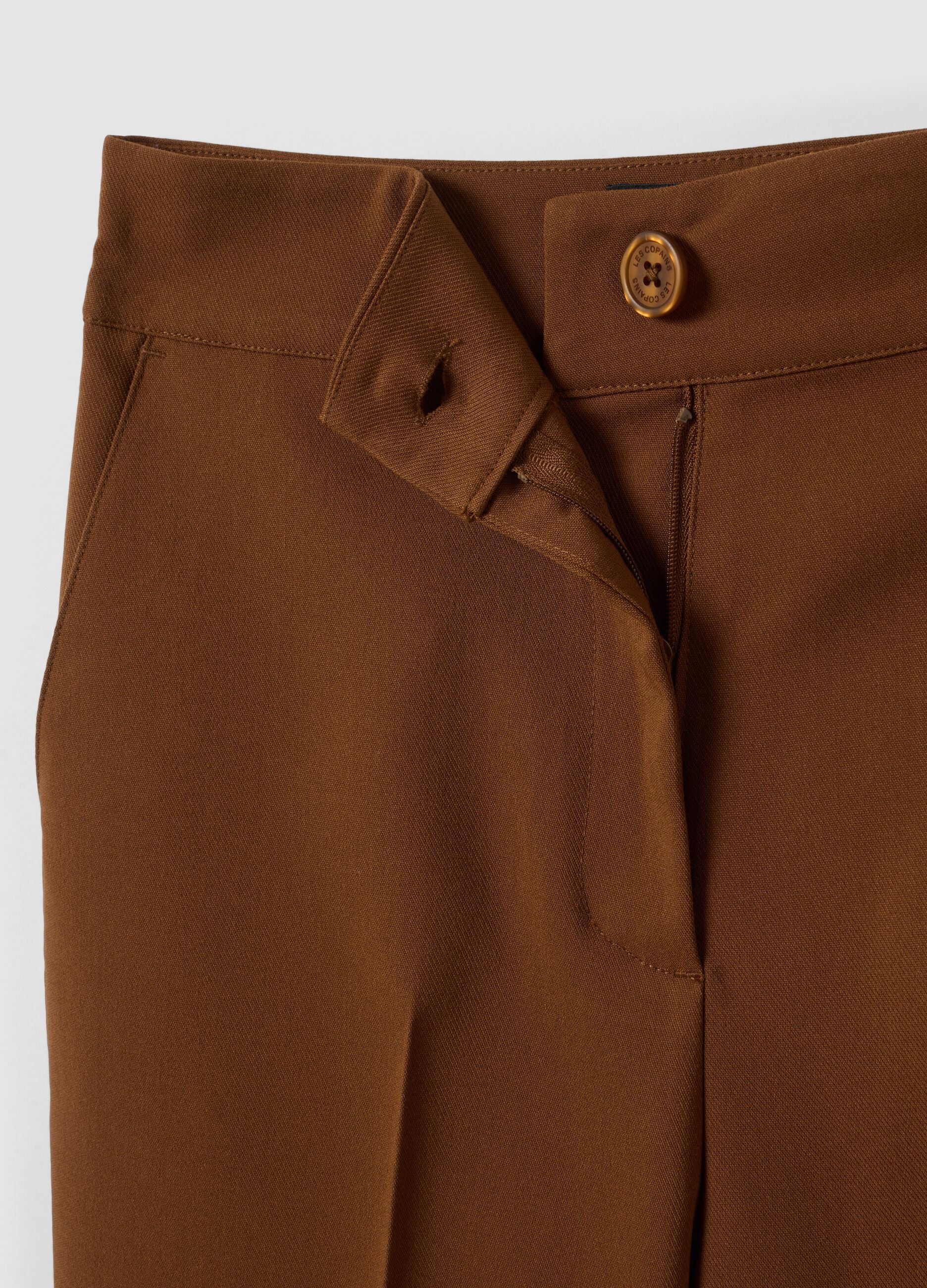 Brown stretch viscose formal trousers, straight fit