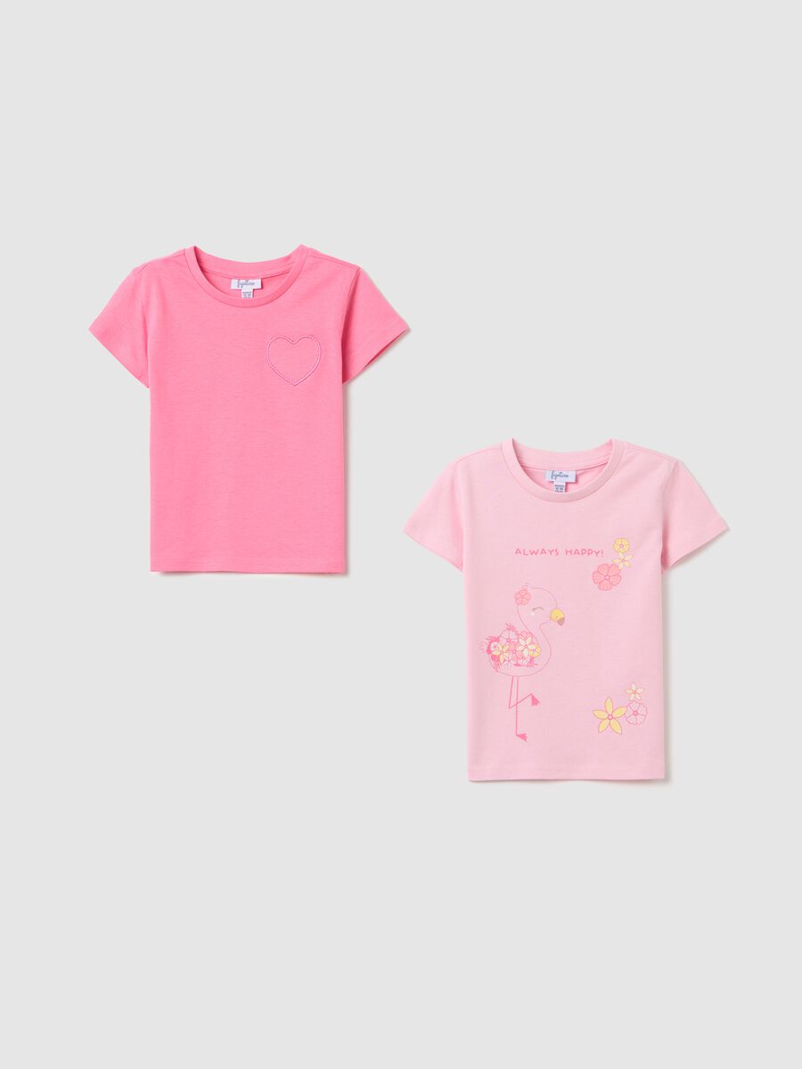 Two-pack pink T-shirts in cotton with print and embroidery_0