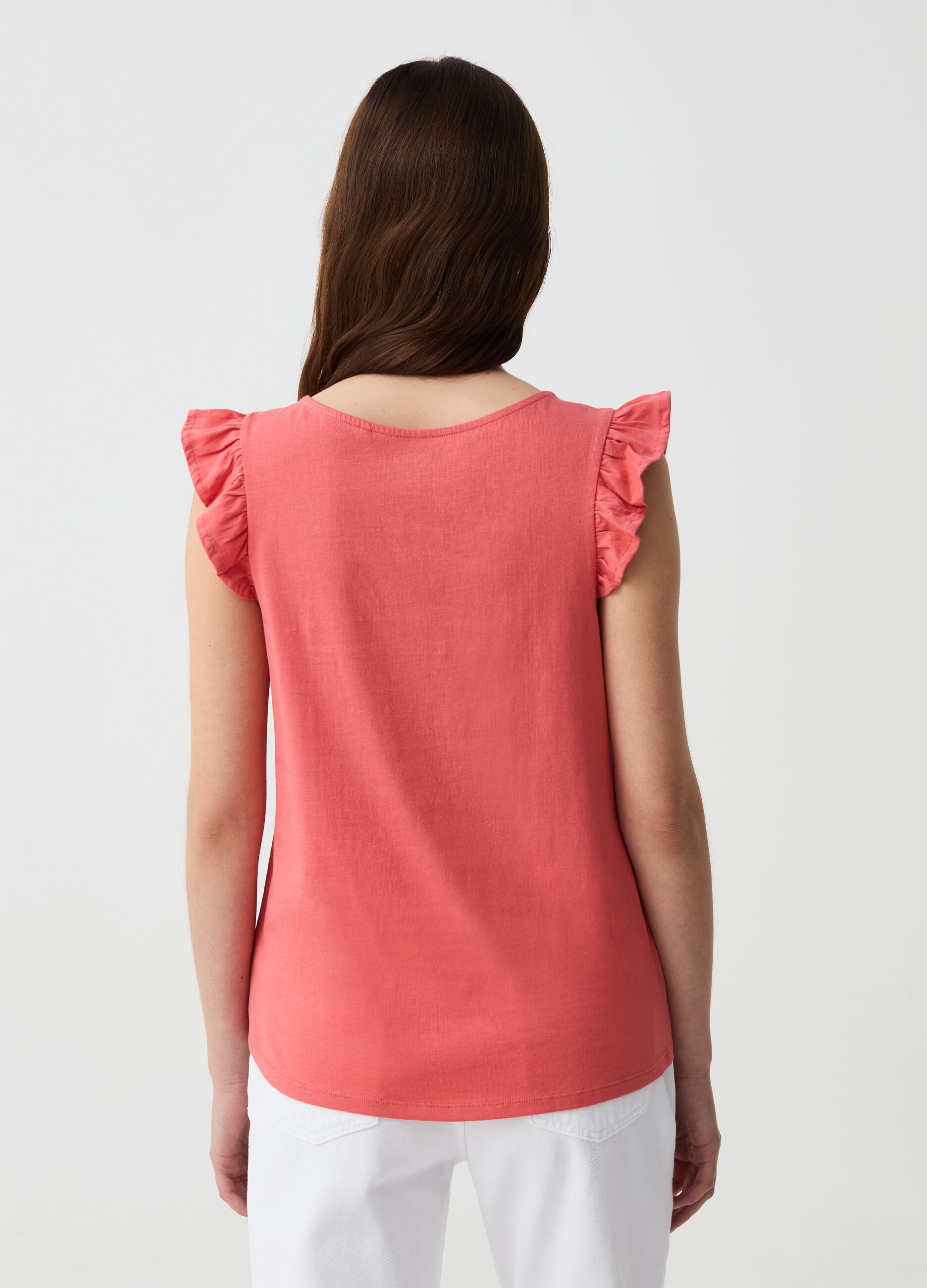 T-shirt with broderie anglaise insert and flounce