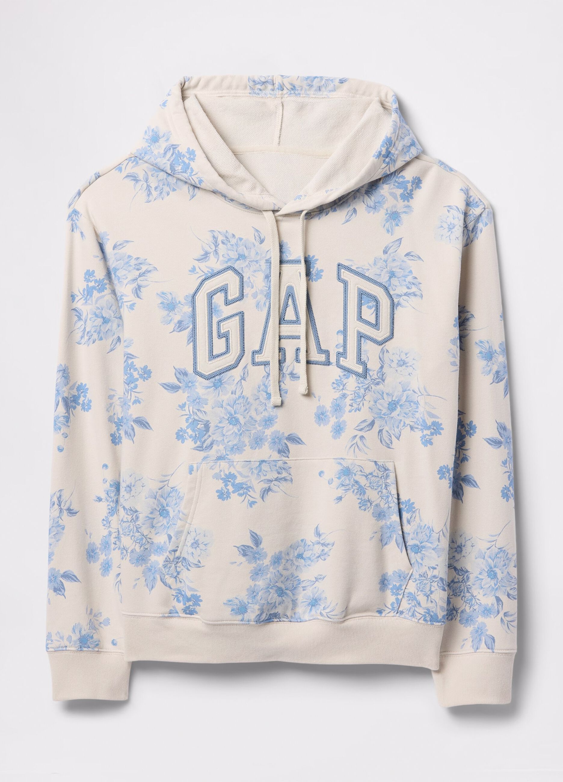 Beige floral sweatshirt with hood