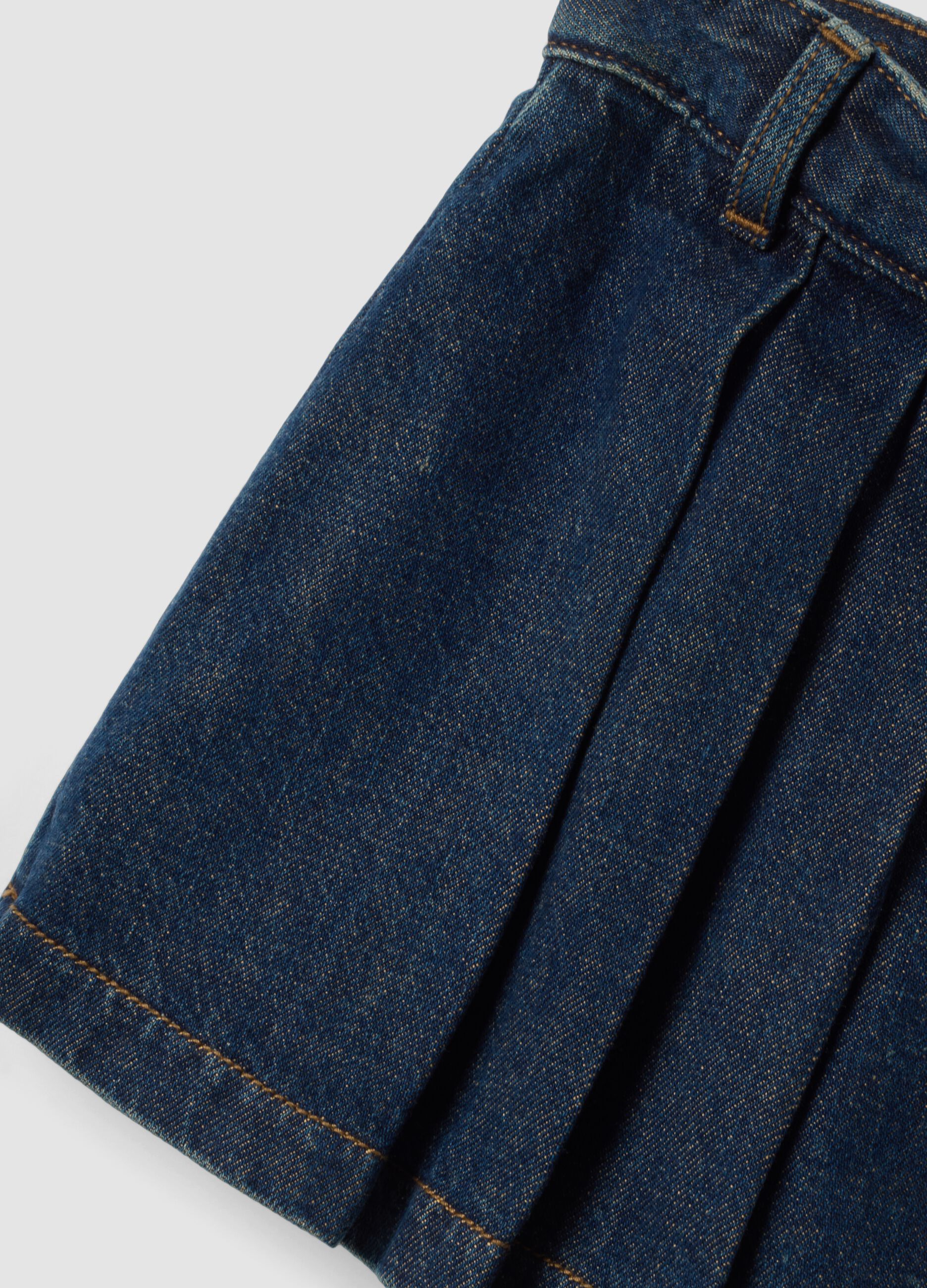 Blue denim skort in pure cotton with pleats for girls