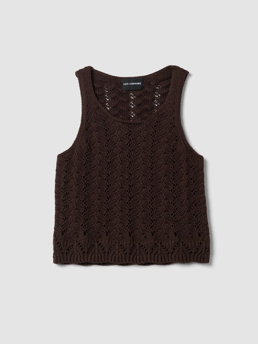 Brown pure cotton crochet tank top_0