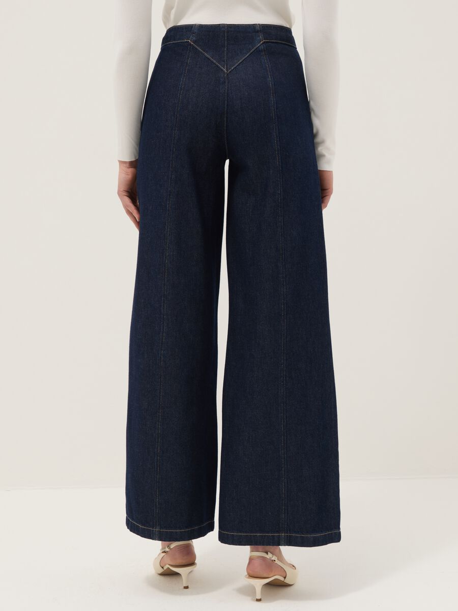 Blue Denim Wide Leg Trousers in Cotton Blend_3