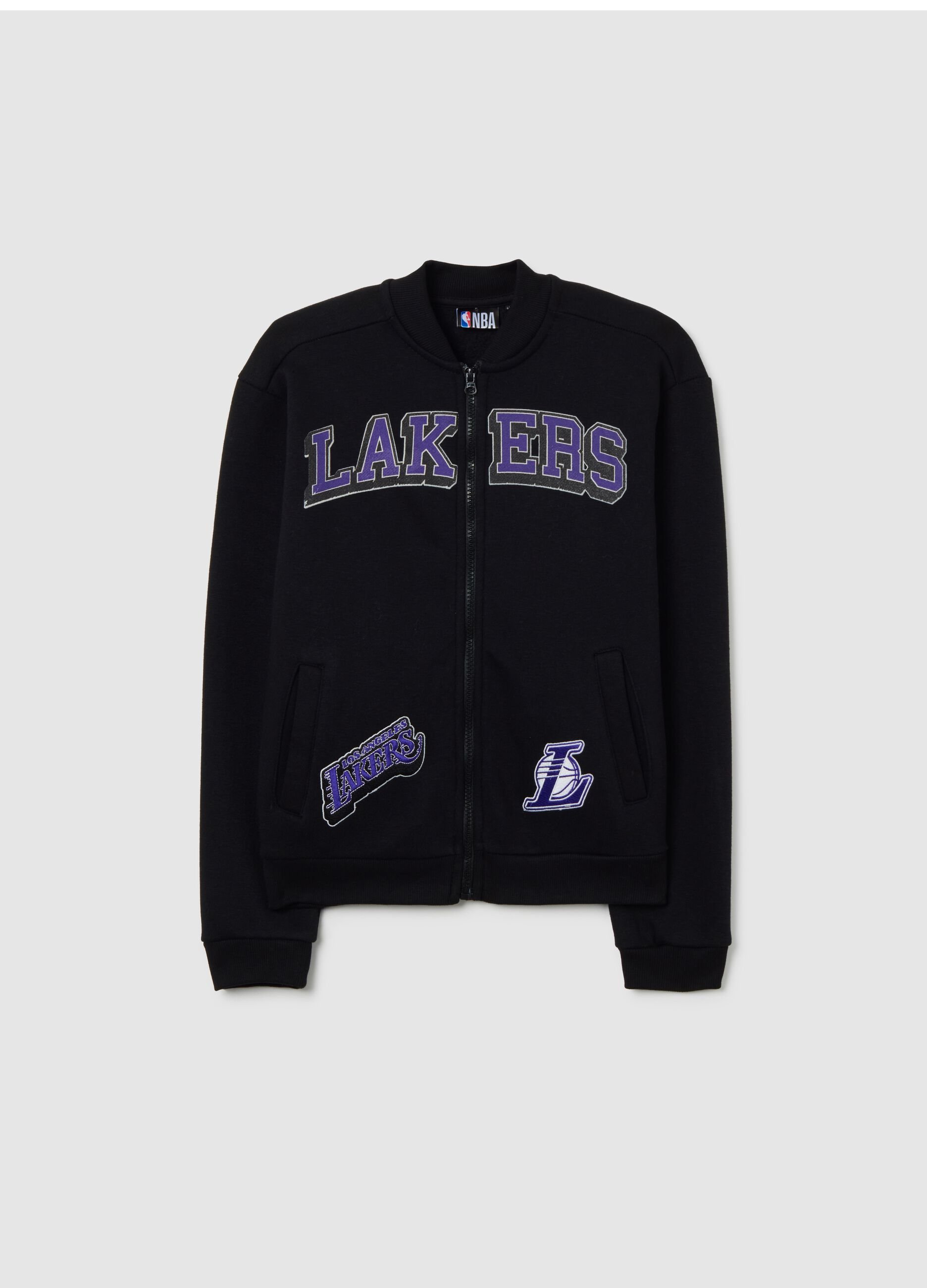 Children's black cotton blend regular fit sweatshirt with Lakers logo