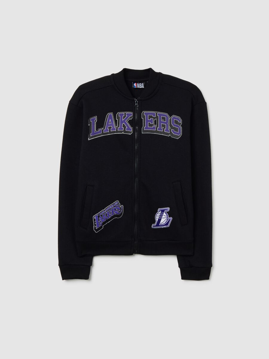 Children's black cotton blend regular fit sweatshirt with Lakers logo_0
