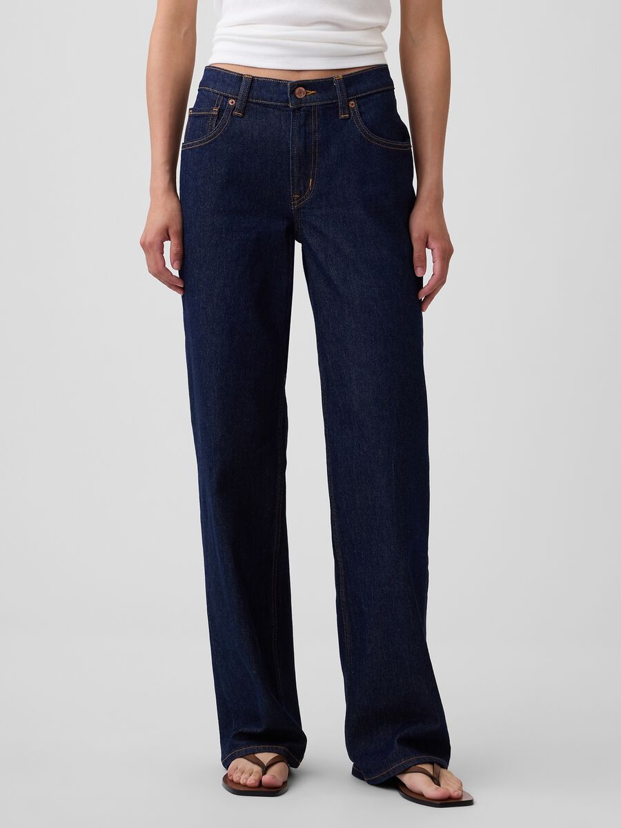 Jeans denim in cotone elasticizzato cinque tasche_1