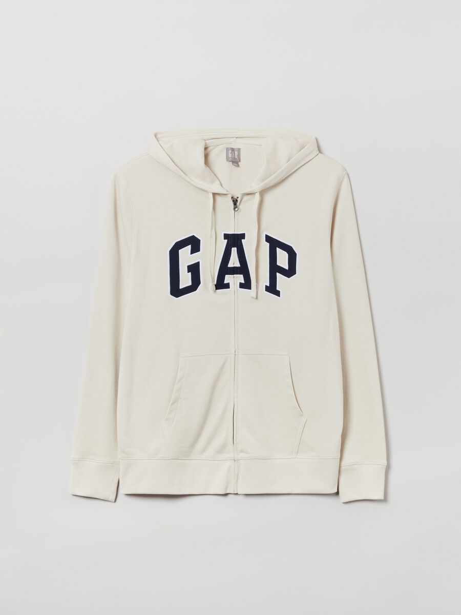 Full-zip sweatshirt with hood and logo embroidery_0