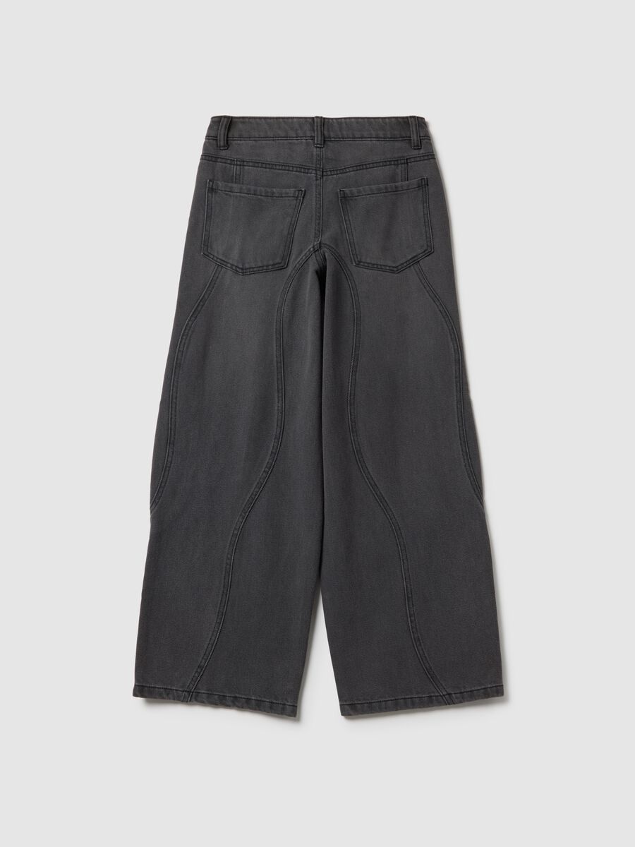 Grey cotton blend balloon jeans for girls_4