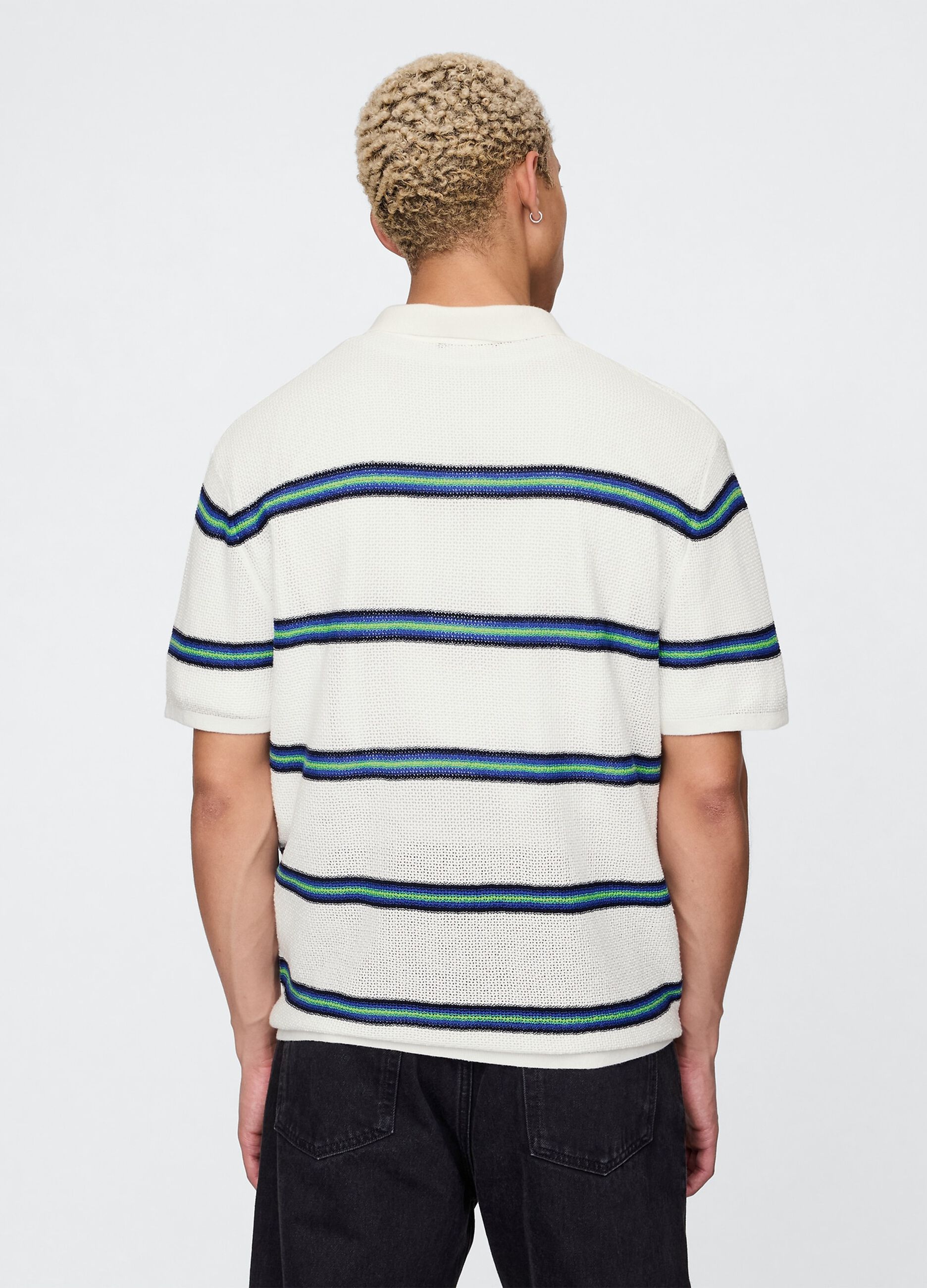 OVS White Striped Short Sleeve Polo