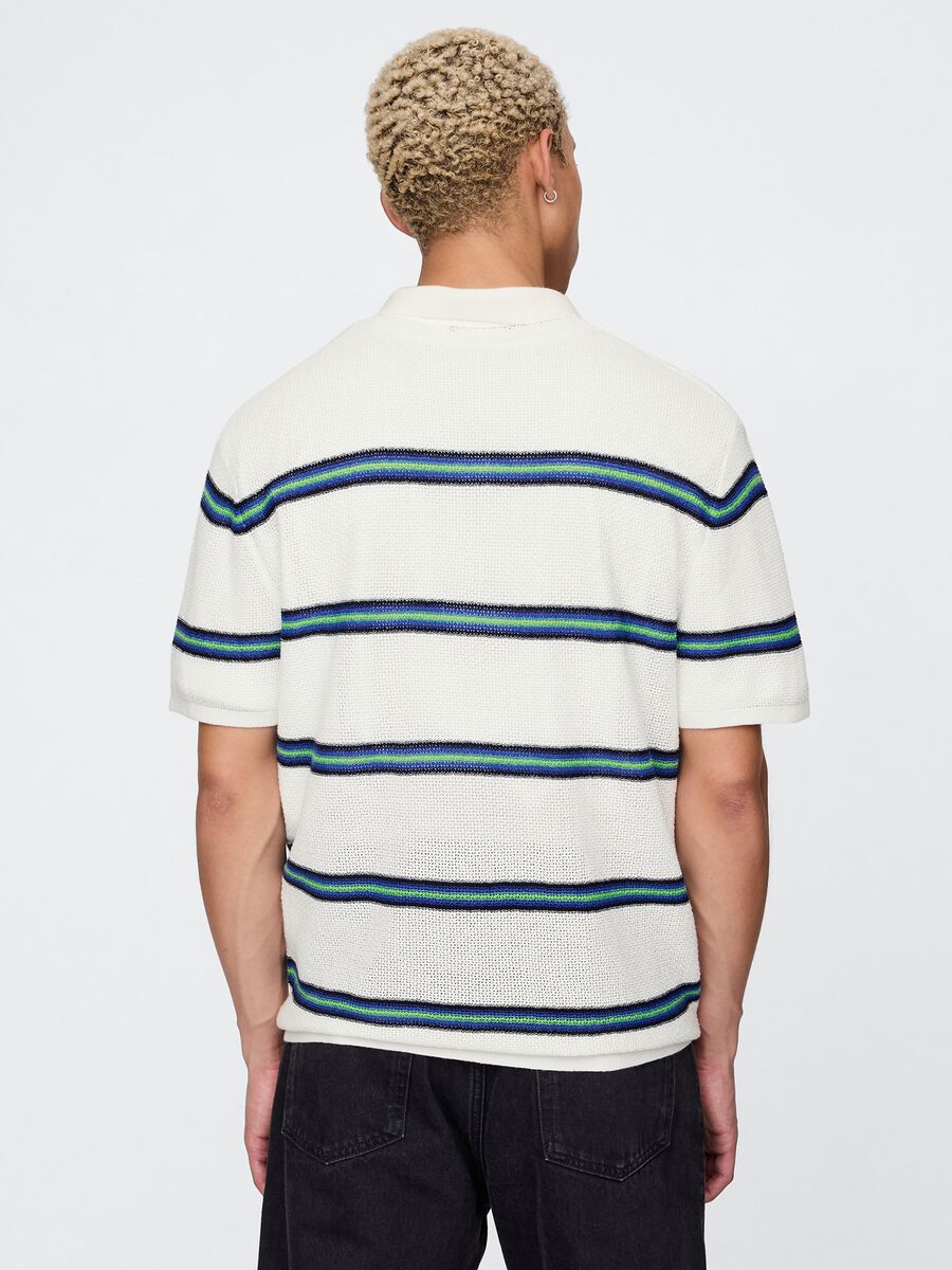 OVS White Striped Short Sleeve Polo_2