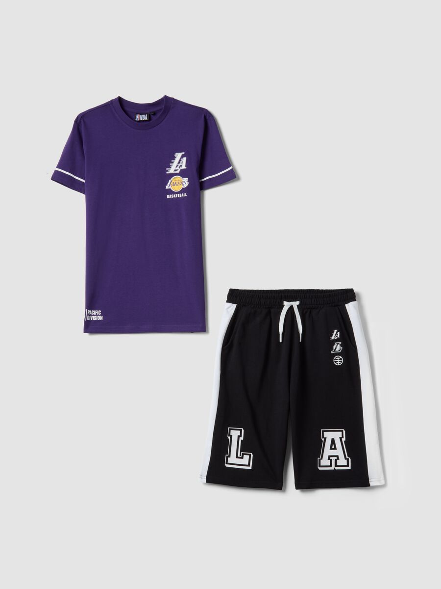 Set in puro cotone multicolor da ragazzo regular fit con stampe Lakers_0