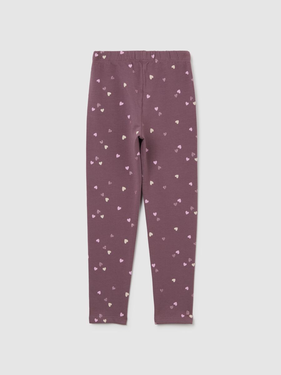 Purple Stretch Cotton Leggings with Heart Prints_1