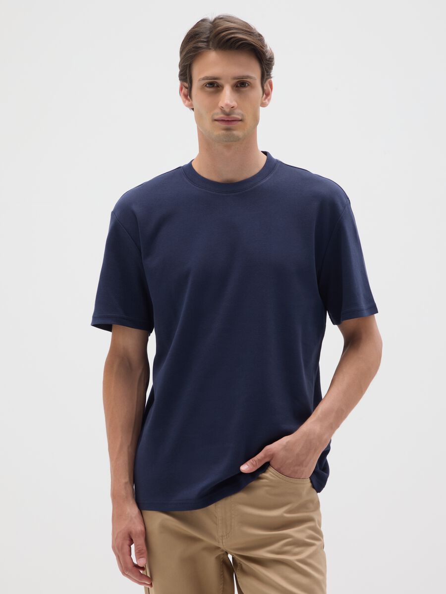 Blue pure cotton T-shirt relaxed fit_0