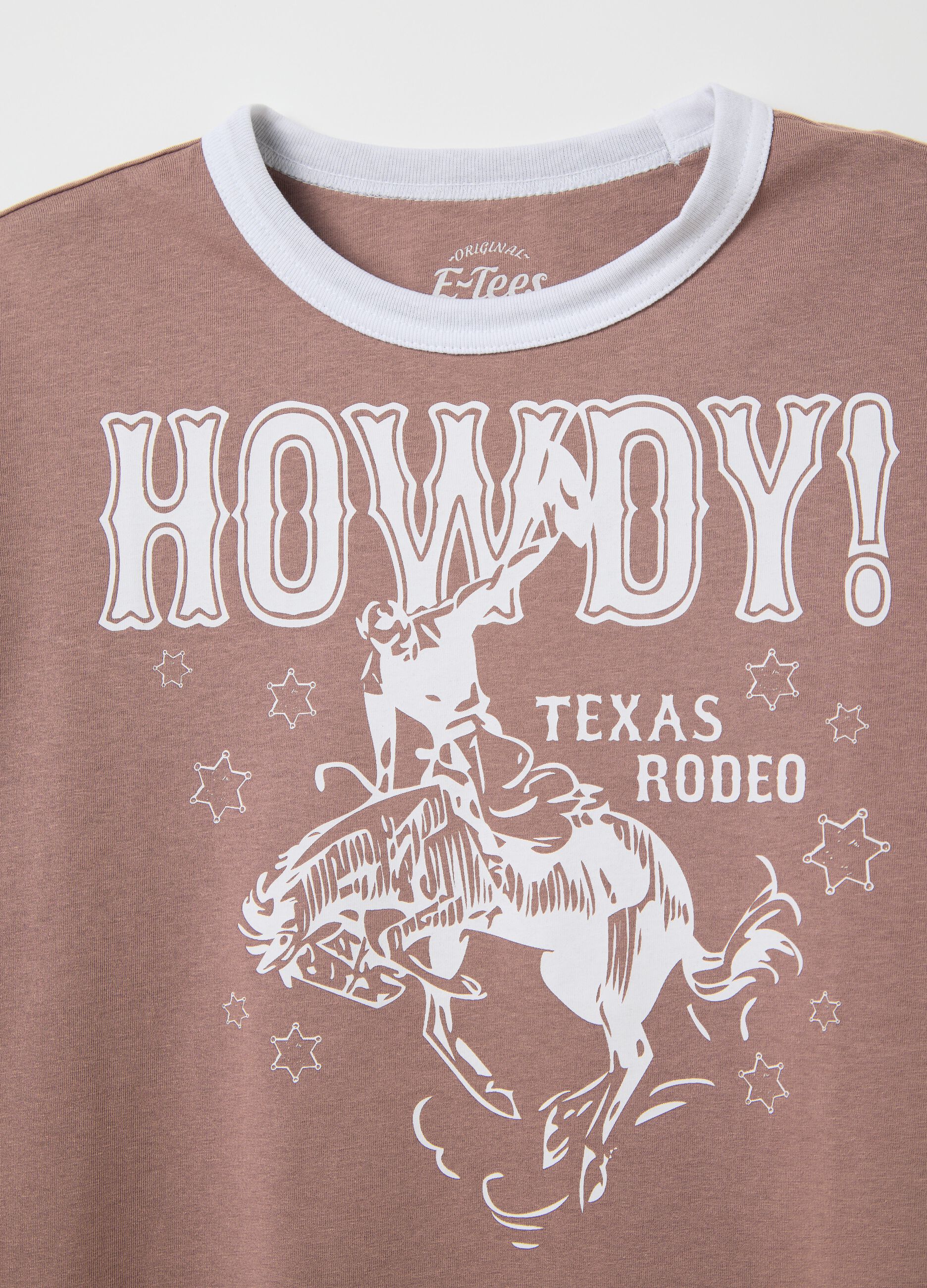 Brown T-shirt in cotton with Texas Rodeo motif print