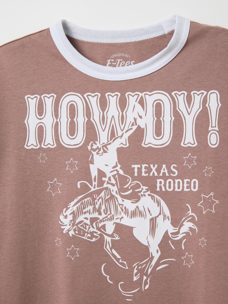 Brown T-shirt in cotton with Texas Rodeo motif print_5
