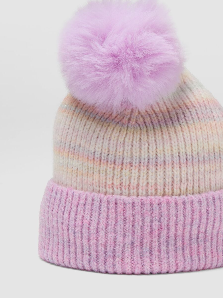 Multicolour patterned hat with pom-pom_2