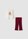 White and red stretch cotton kitten-print set for baby girl_0